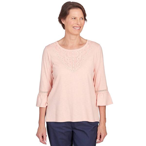 Womens Alfred Dunner A Fresh Start Lace Neck Solid Blouse - image 