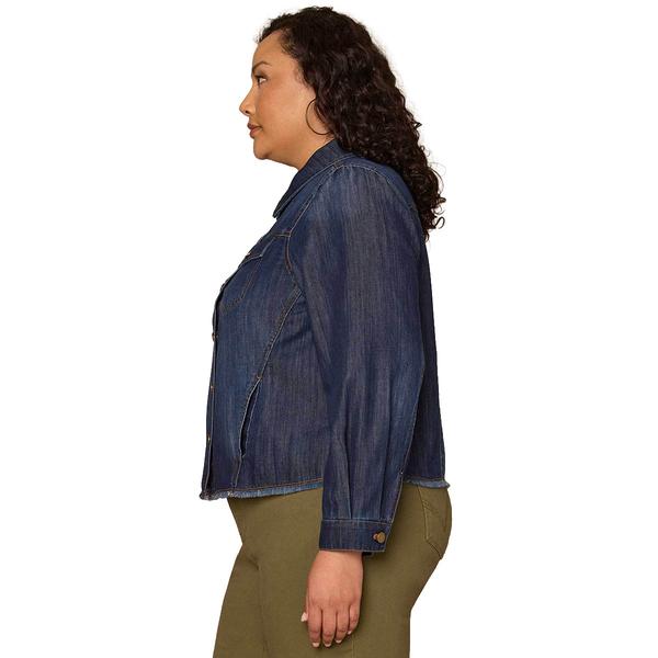 Plus Size Democracy Button Up Elastic Hem Denim Jacket