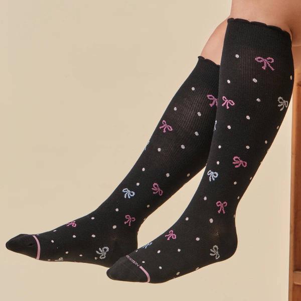 Womens Dr. Motion Bows & Dots Compression Knee High Socks