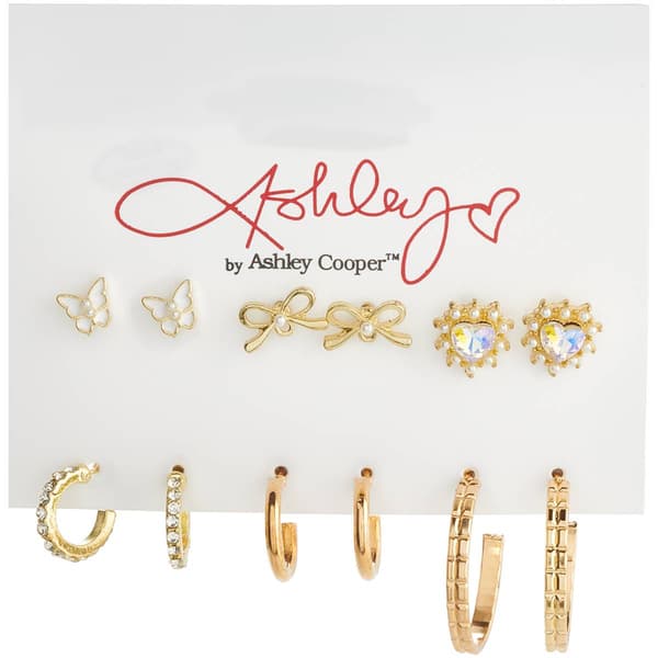 Ashley 6pr. Butterflies/Bows/Hearts/Pave Stones/Hoops Earrings - image 