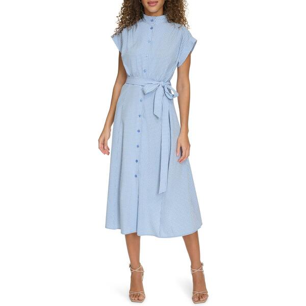 Womens Calvin Klein Short Sleeve Commuter Gingham Shirtdress - image 