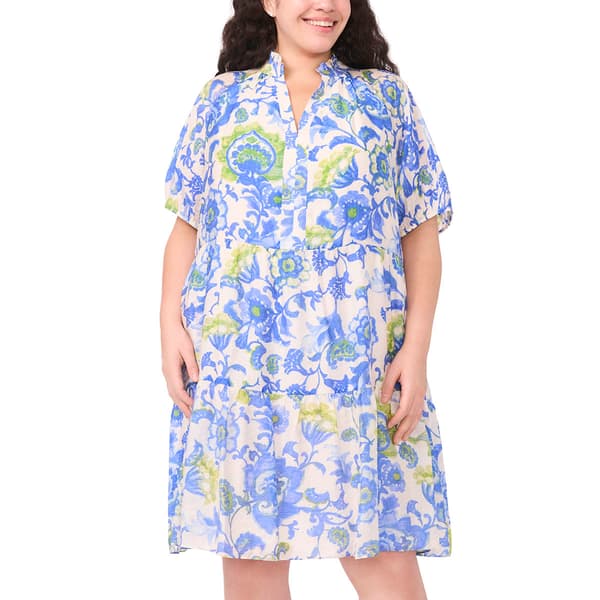 Plus Size MSK Short Sleeve Print Tier Babydoll
