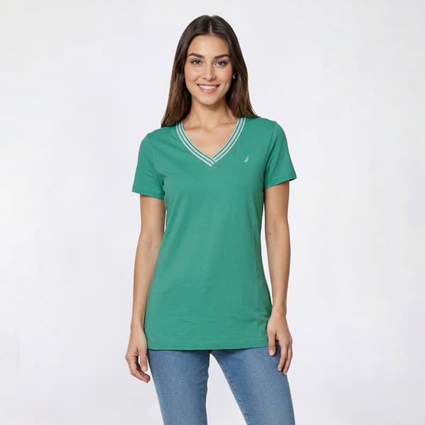 Womens Nautica Short Sleeve V Neck Tipped Tee - image 