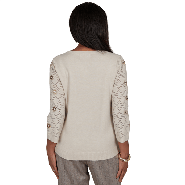 Petite Alfred Dunner Regent Street Floral Pointelle Sweater
