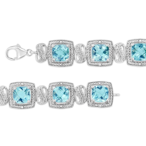Haus of Brilliance Blue Topaz & 1/10ctw. Diamond Tennis Bracelet