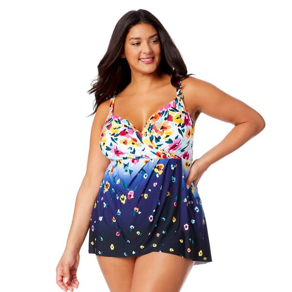 Plus Size Anne Cole Gradient Floral Surplice Swimdress