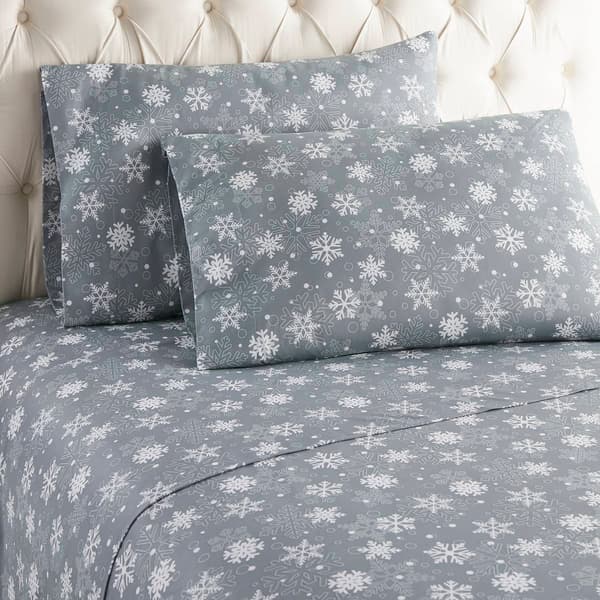 Micro Flannel(R) Snowflakes Grey Printed Deep-Pocket Sheet Set