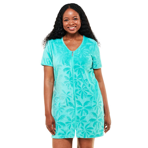 Womens Jasmine Rose Short Sleeve 36in. Palm Texture Zip Robe - image 