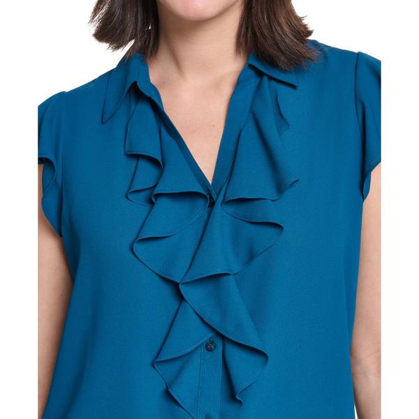 Plus Size Calvin Klein Cap Sleeve Ruffle Button Front Blouse
