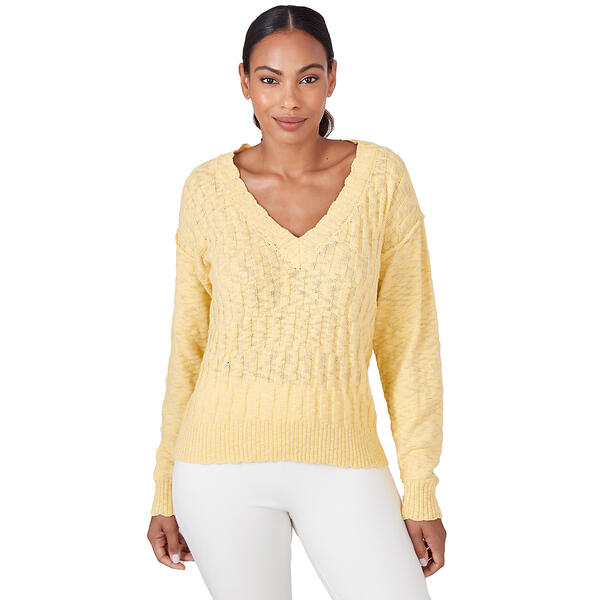 Womens Skye''s The Limit Feel the Sun V-Neck Scalloped Sweater - image 