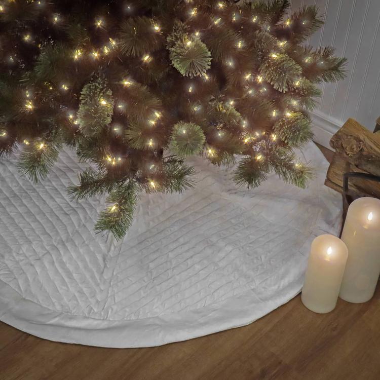 National Tree 60in. Quilted Velvet Ivory Tree Skirt