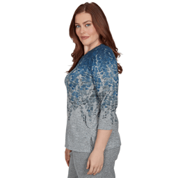 Womens Alfred Dunner Classics 3/4 Sleeve Falling Leaves Blouse