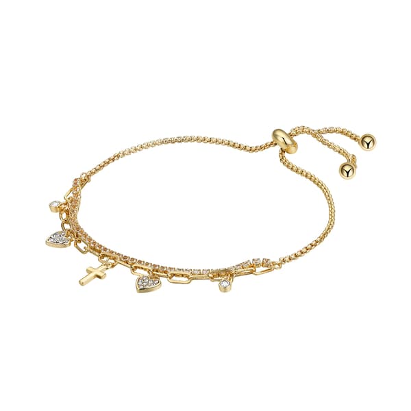 Shine Cross Crystal Heart & Bezel Cubic Zirconia Bolo Bracelet