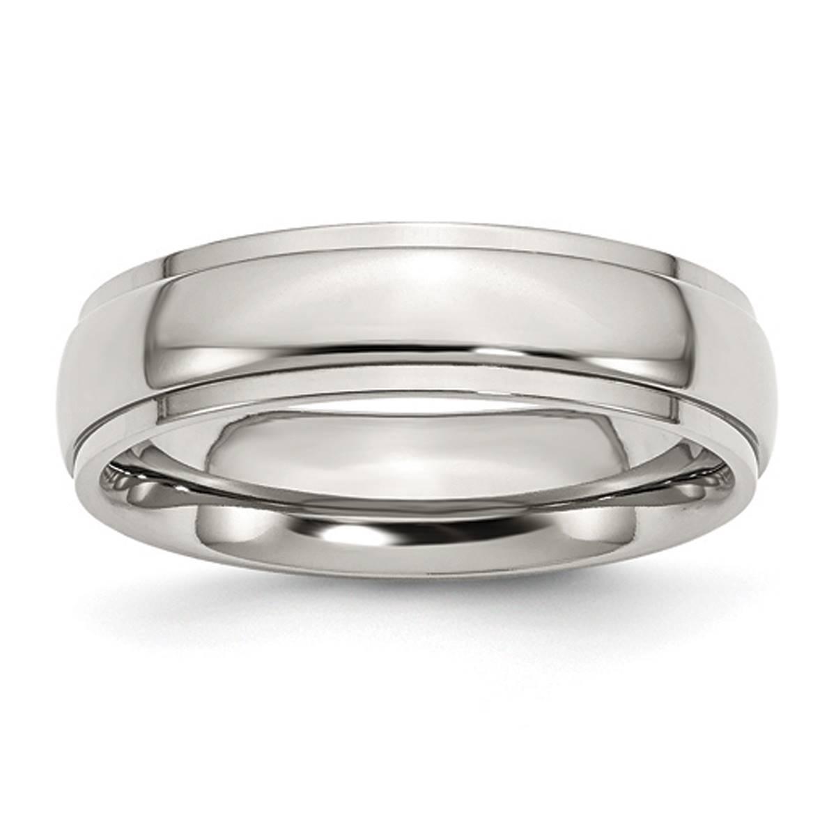 Mens Gentlemen’s Classics™ 6mm Polished Silver & Ridged...