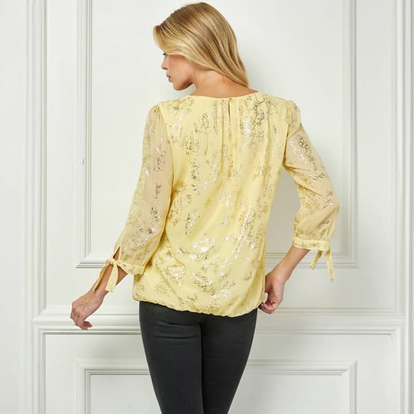 Womens Sara Michelle 3/4 Tie Sleeve Bubble Hem Floral Foil Blouse