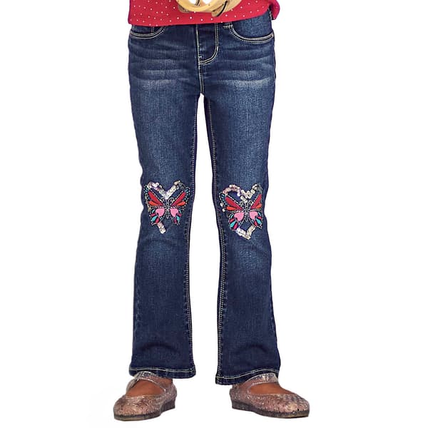 Girls &#40;4-6x&#41; Squeeze Embroidered Butterfly Knee Flare Jeans