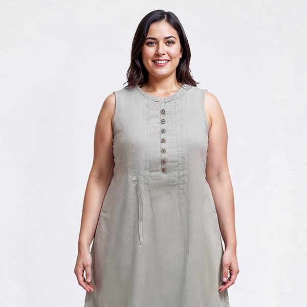 Plus Size Dash Sleeveless Pintuck Solid Shift Dress