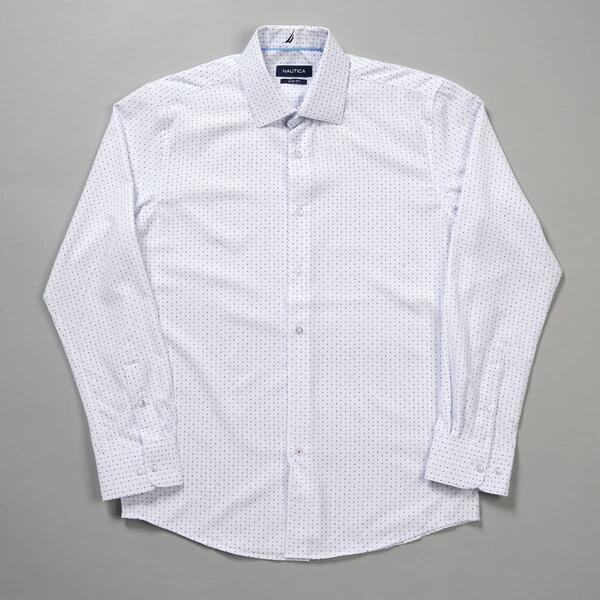 Mens Nautica Slim Fit Dress Shirt - White Ground Micro Print - image 