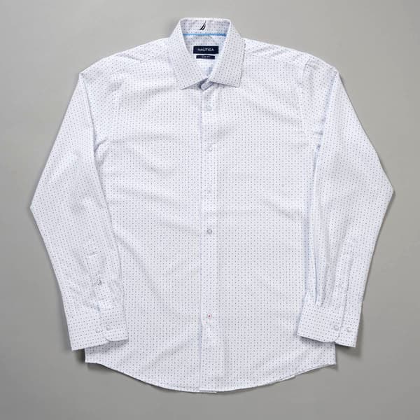 Mens Nautica Slim Fit Dress Shirt - White Ground Micro Print - image 