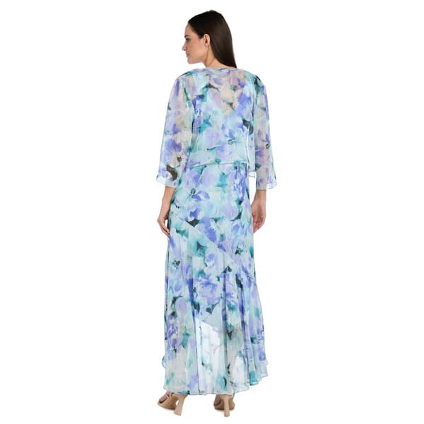 Petite R&M Richards 3/4 Sleeve Chiffon Floral Hi Low Jacket Dress