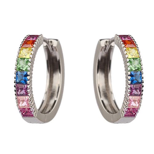 Silver Plated & Cubic Zirconia Square Hoop Earrings - image 