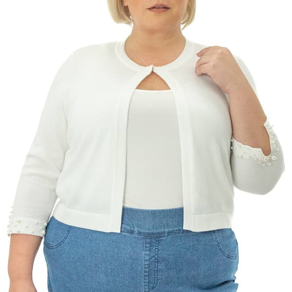 Plus Size Nina Leonard Pearl Trim Sleeve Bolero - image 