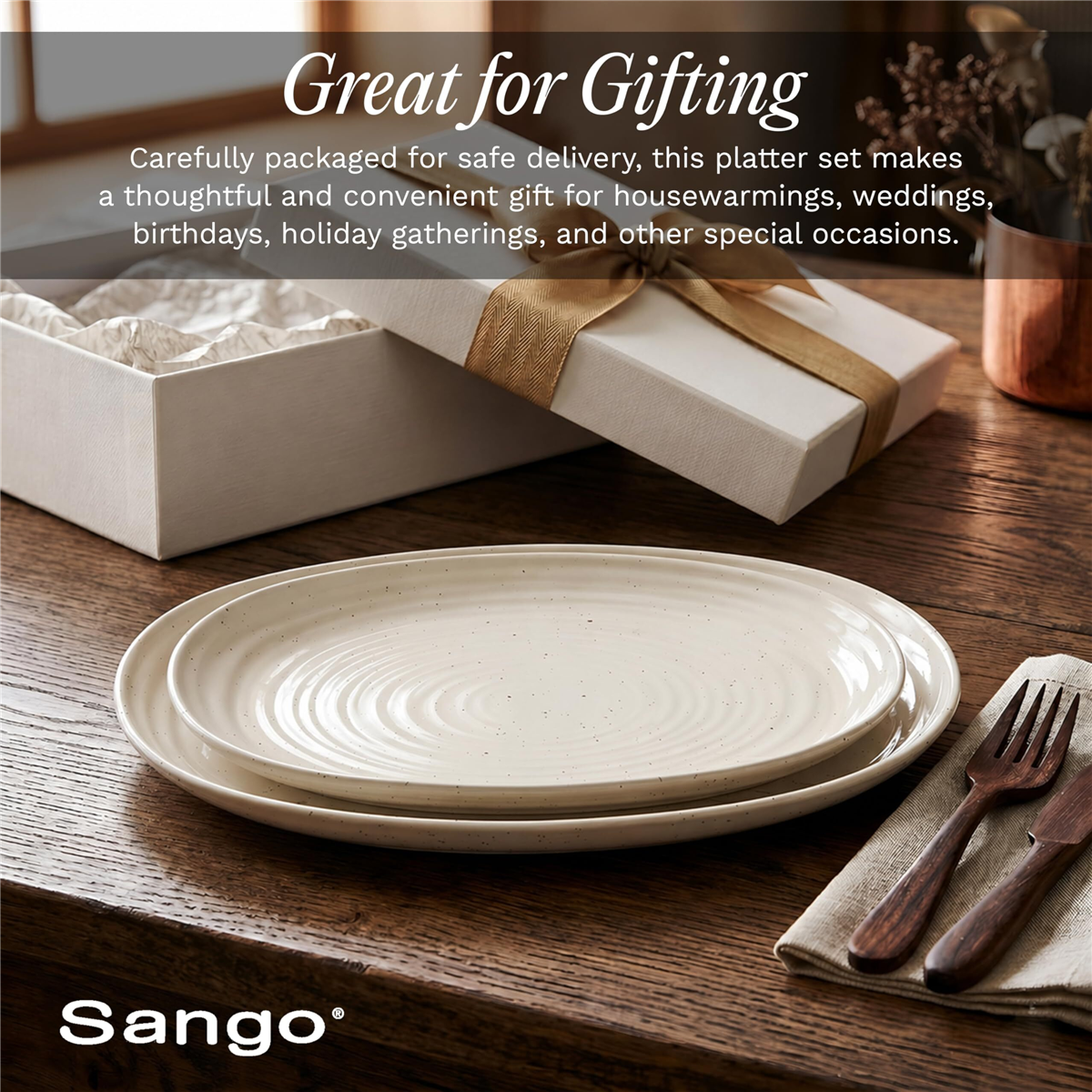 Sango Siterra 2pc. Speckled Stoneware Large Serving Platters Set