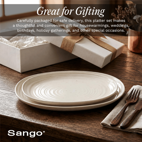 Sango Siterra 2pc. Speckled Stoneware Large Serving Platters Set