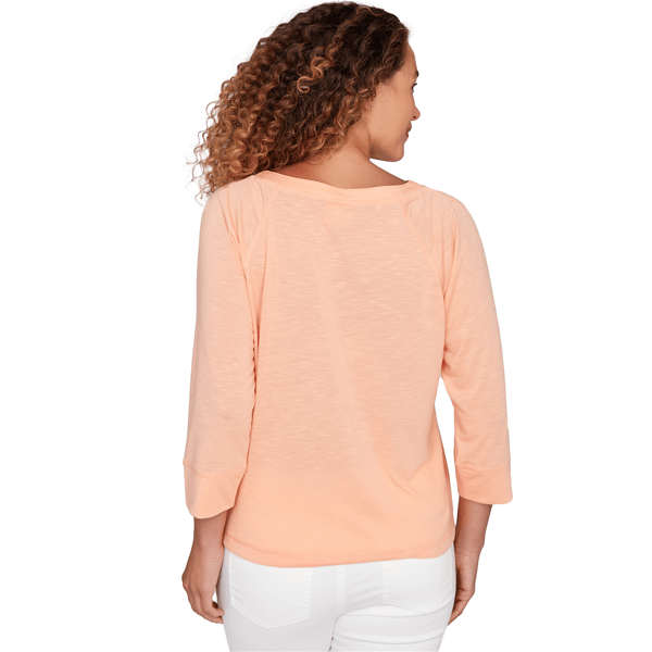 Petite Hearts of Palm All Sun and Games Tie Hem Henley Blouse