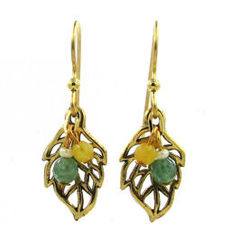 Silver Forest Gold-Tone Pierced Open Leaf Design Bead Earrings