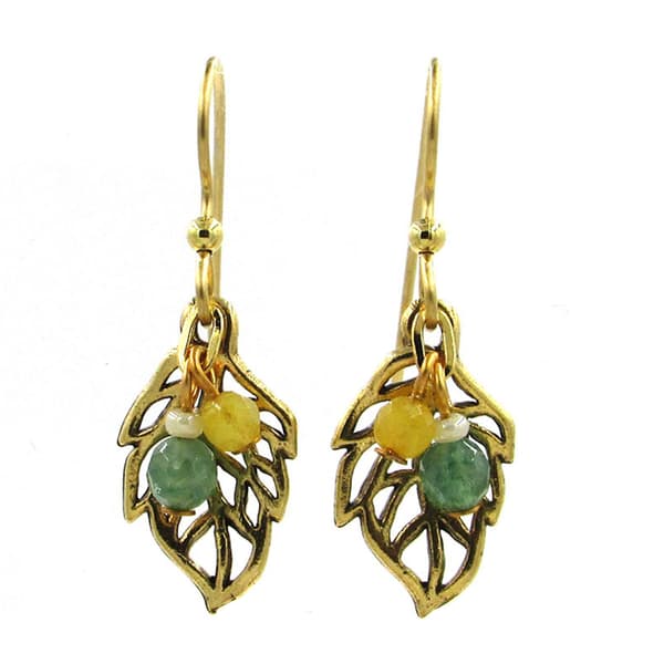 Silver Forest Gold-Tone Pierced Open Leaf Design Bead Earrings - image 