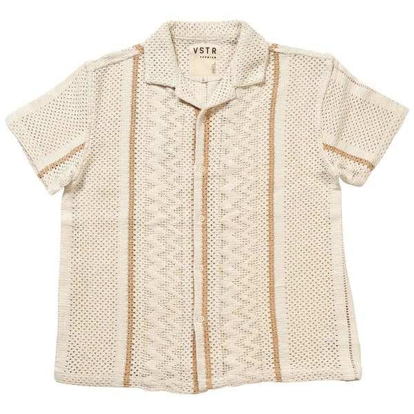 Young Mens VSTR Short Sleeve Crochet Button Down Shirt