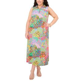Plus Size MSK Sleeveless Floral ITY Half Zip Neck Maxi Dress