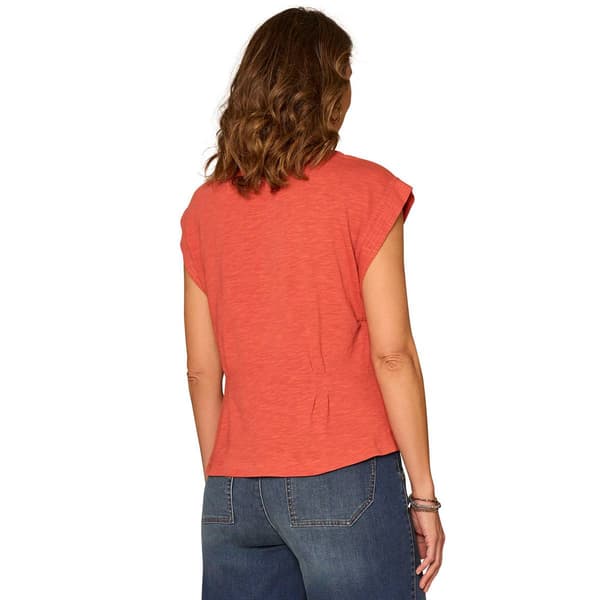 Womens Democracy Cap Sleeve Pleated Persimmon Peplum Blouse