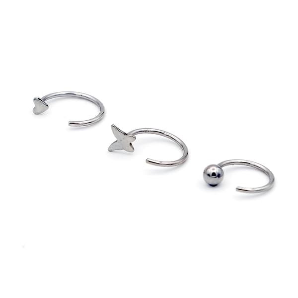 3pk. 20-Gauge Surgical Steel Heart Butterfly & Ball Open Nose Set