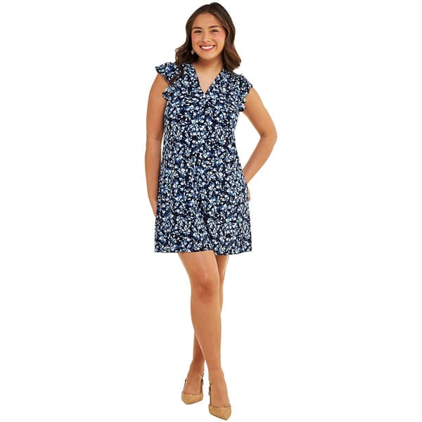 Petite MSK Flutter Sleeve V Neck Print ITY Dress - image 