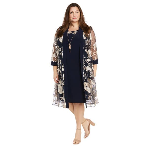 Plus Size R&M Richards Floral Threadwork Jacket Dress - image 