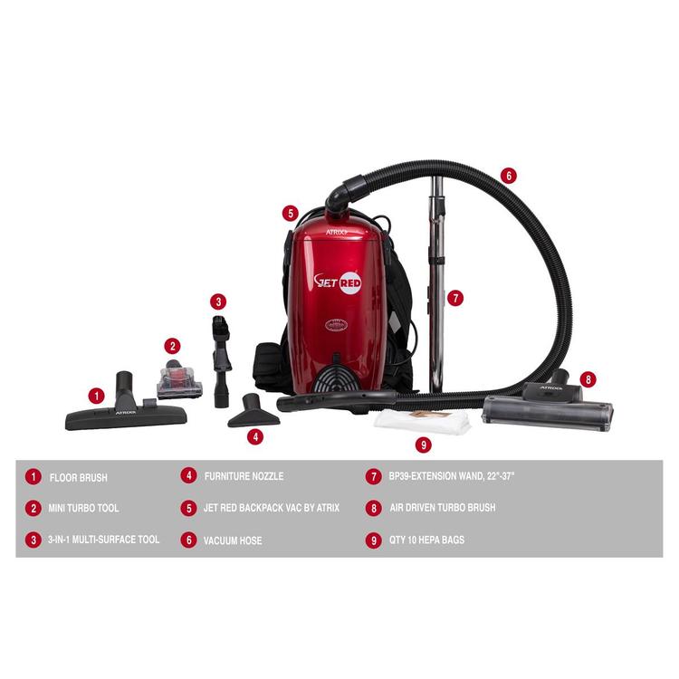 Atrix Jet Red HEPA Backpack Vacuum