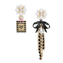 Betsey Johnson Perfume & Bow Pearl & Stone Cluster Earrings