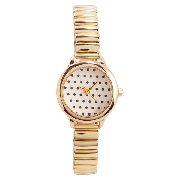Womens Gold-Tone Ivory Polka Dot Dial Watch - AF173B - image 