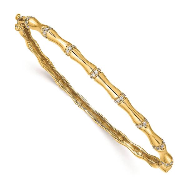 Gold Classics(tm) 14k Gold Bamboo Design Diamond Hinged Bangle - image 