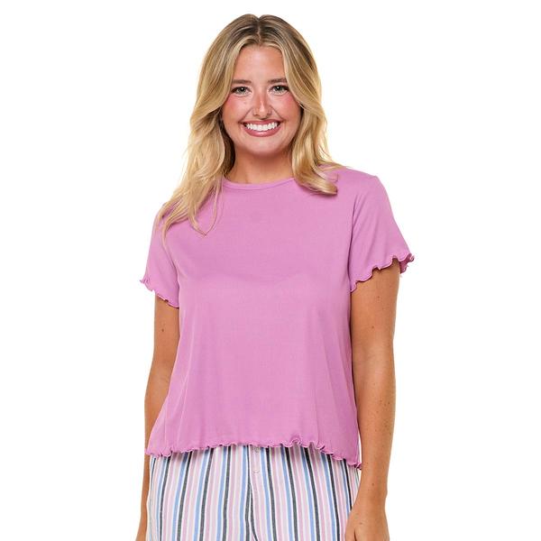 Petite Jaclyn Short Sleeve Lettuce Edge Scoop Neck Pajama Top - image 