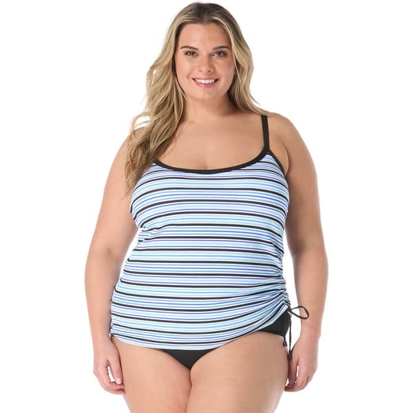 Plus Size Beach House Resort Stripe Bridget Tankini Swim Top - image 