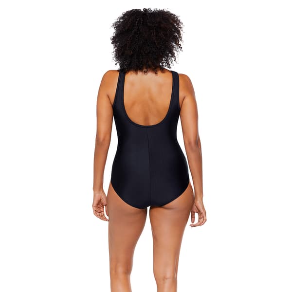 Womens Reebok Water Stripe Zipper One Piece Swimsuit