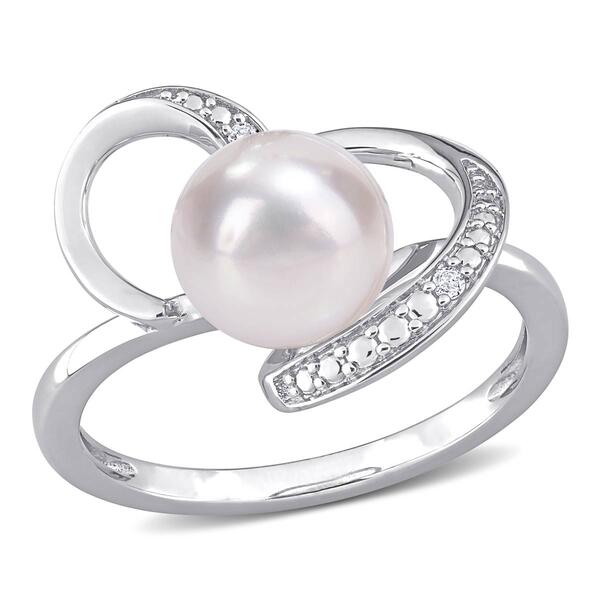 Gemstone Classics&#40;tm&#41; Cultured Pearl & Diamond Heart Ring - image 