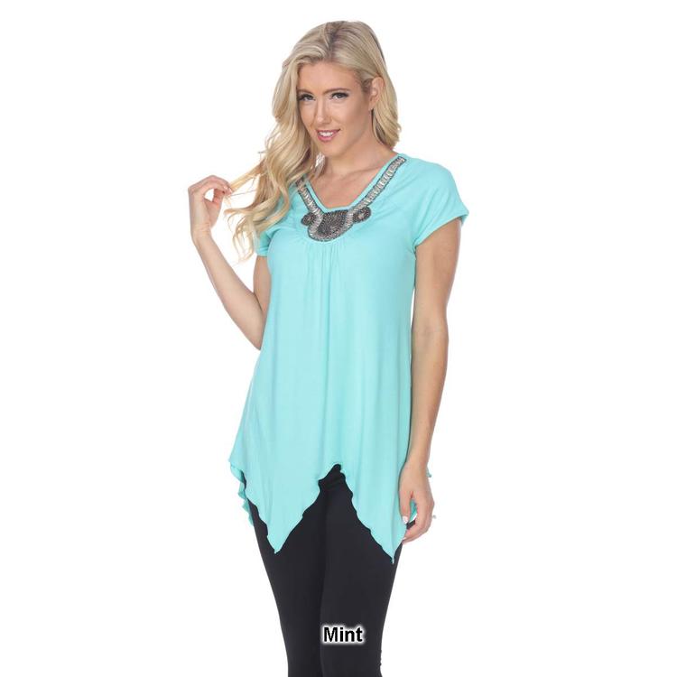 Womens White Mark Fenella Short Sleeve Embellished Tunic