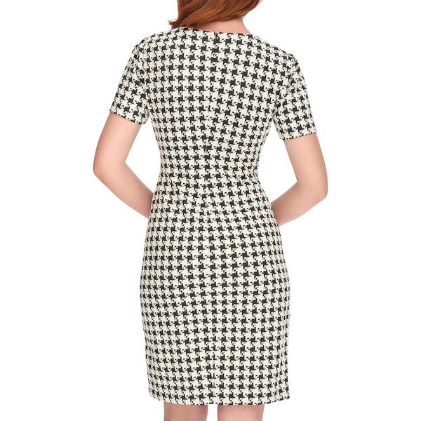 Womens Tommy Hilfiger Short Sleeve Houndstooth Asymmetric Dress