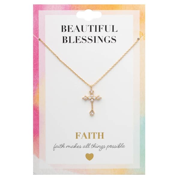 Beautiful Blessings Gold-tone Embellished Cross Necklace - image 