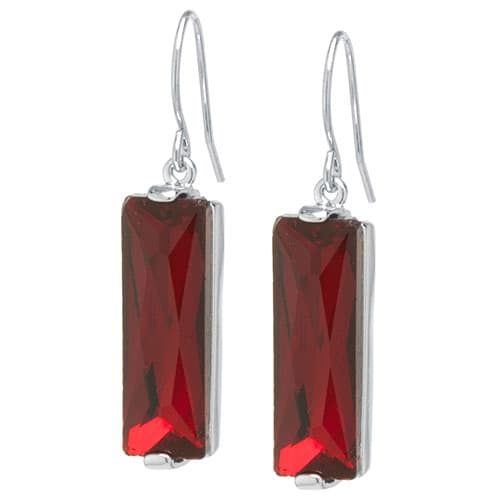 Athra Fine Silver Plated Red Crystal Rectangle Drop Earrings