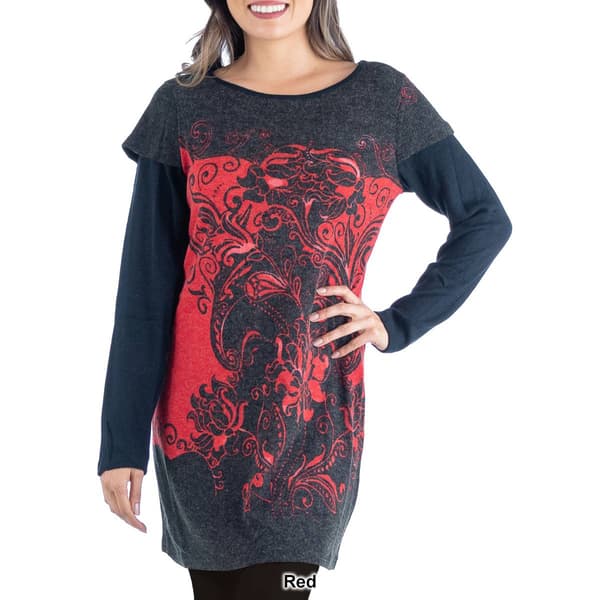 Womens 24/7 Comfort Apparel Floral Layered Long Sleeve Tunic Top